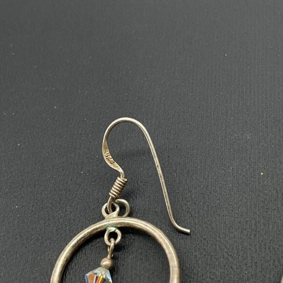 925 Sterling Silver Faceted Beaded Crystal Dangle Drop Earrings Hook Closure - Picture 4 of 5